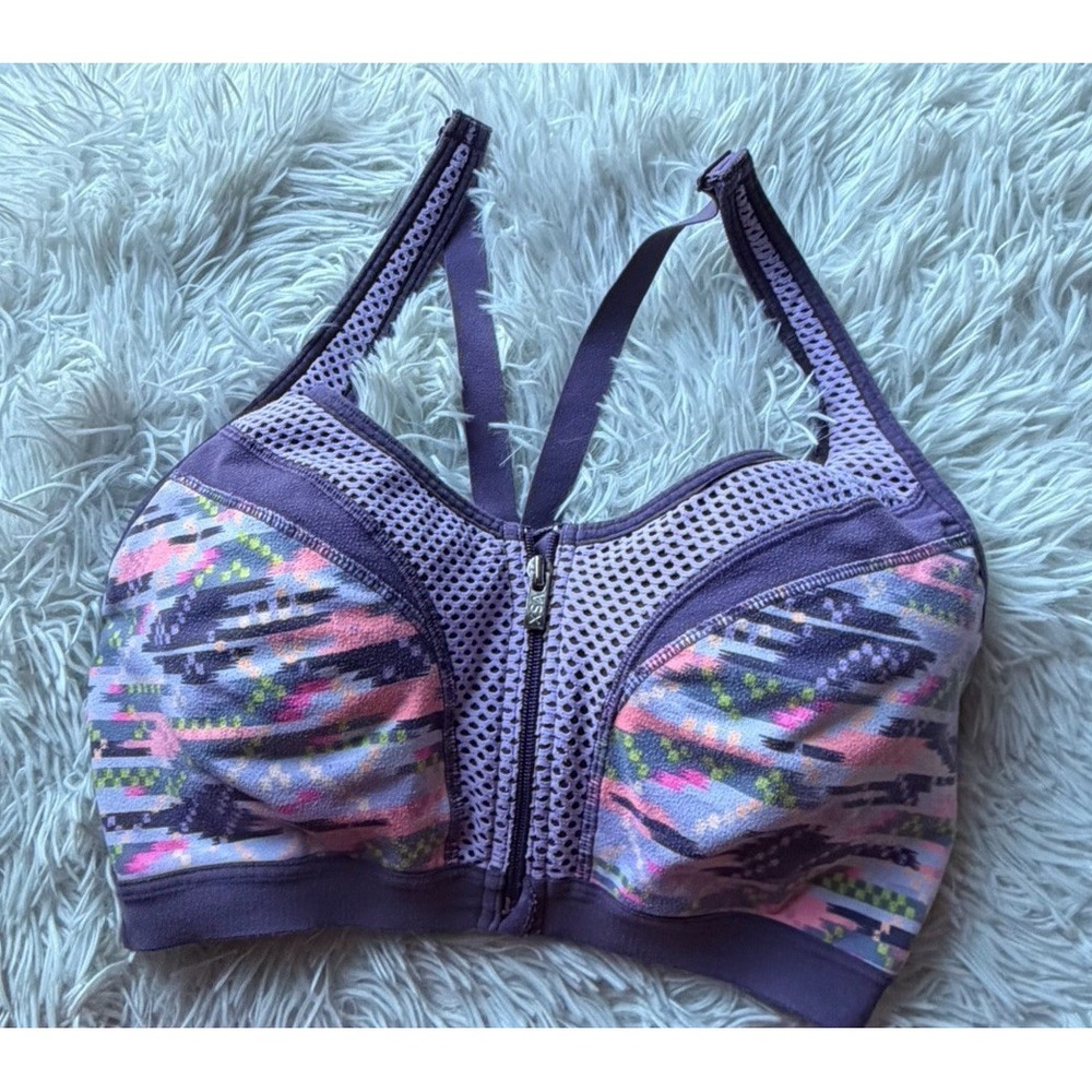 Victoria's Secret VSX Knockout Sports Bra 34D Multicolor Underwire  Front Zip